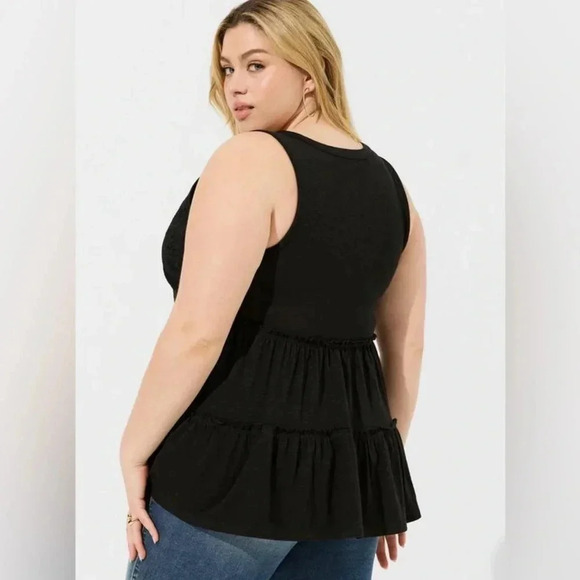 ☘️ New Torrid Vintage Slub Notch Neck Lace Babydoll Top, Size 0 (12), Deep Black - Picture 3 of 9